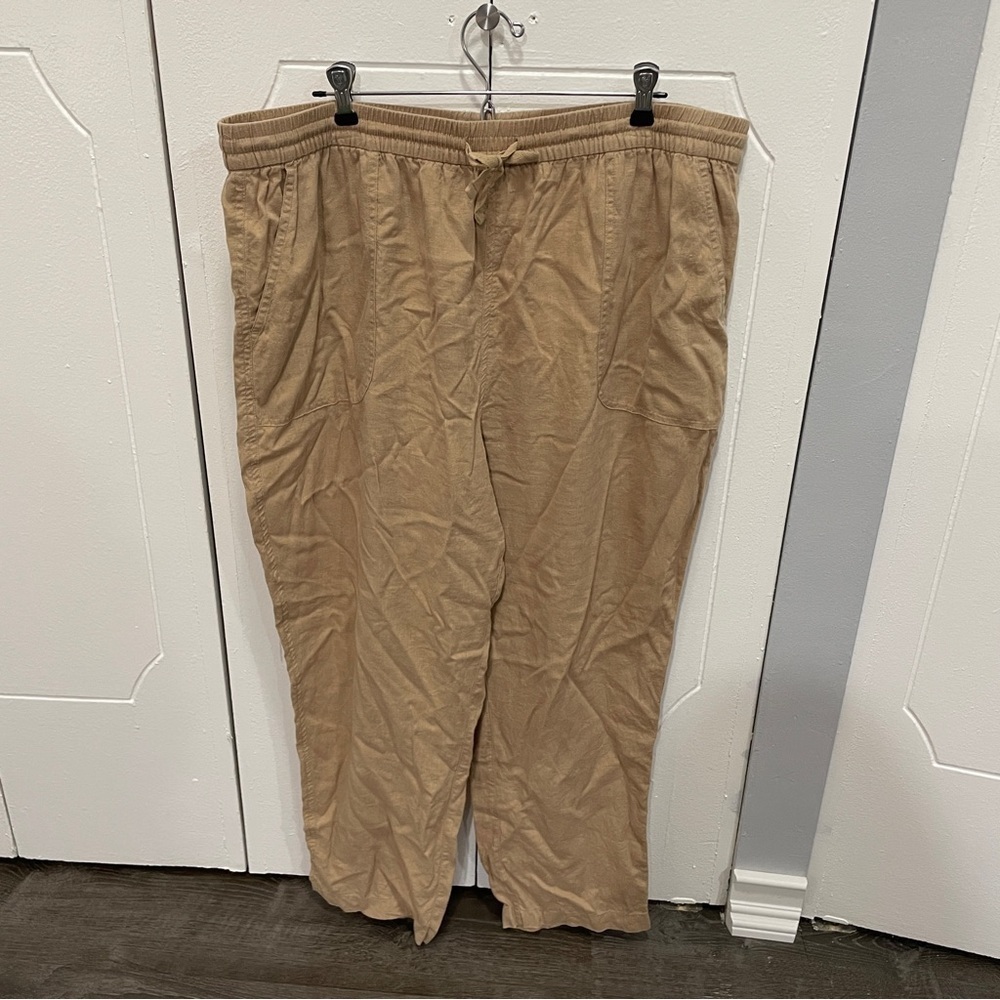 Kim Rogers Tan Straight Linen Pants